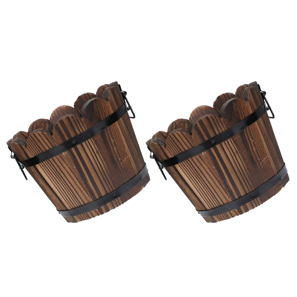 Aloe Vera Pot - 2 Pcs Wooden Flower Pot Carbonized